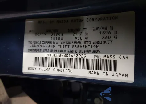 2019 Mazda Cx-3 Sport z USA, uszkodzony, nr VIN JM1DKFB78K1452929